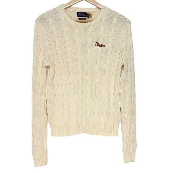 Polo Ralph Lauren Sweaters - Polo Ralph Lauren Cream Pima Cotton Cable Knit Dog Sweater Cavalier Spaniel L